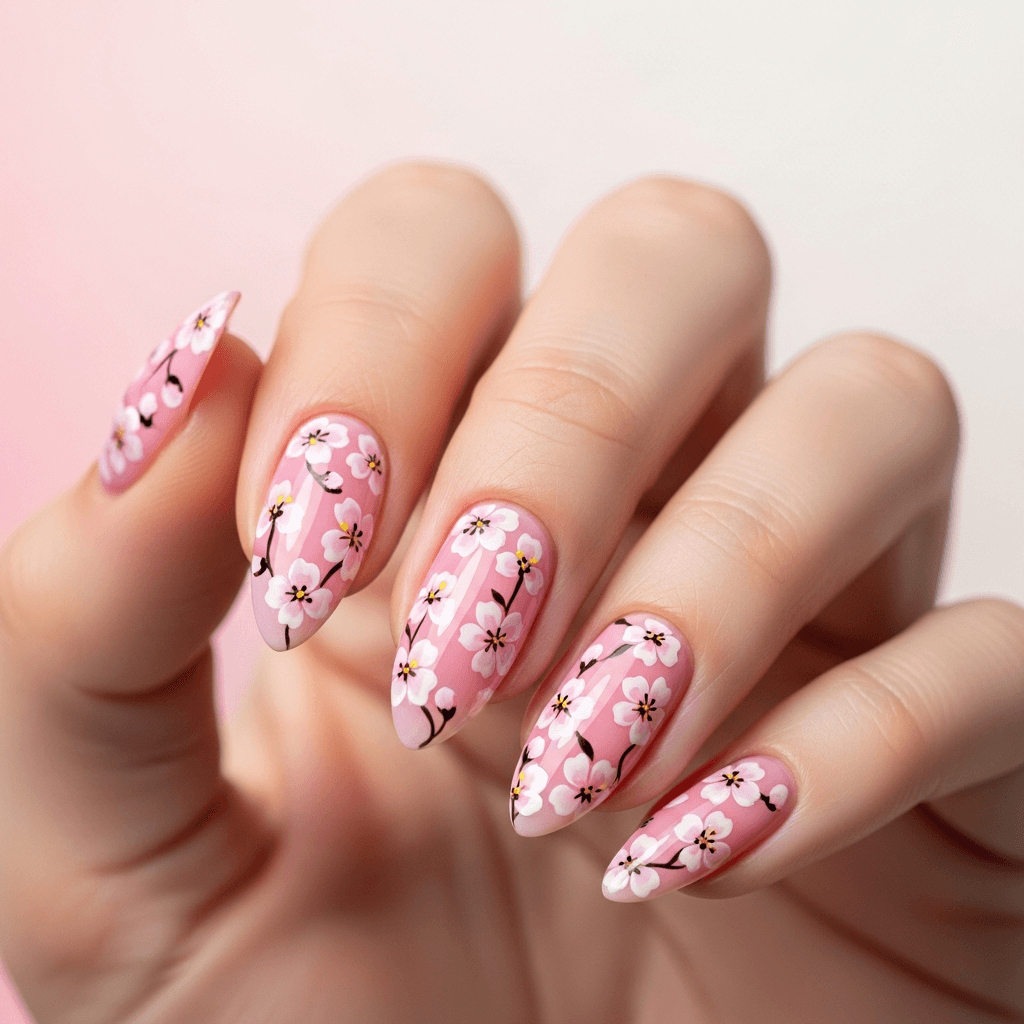 Diseño de uñas Pétalos de Cerezo · Temporada